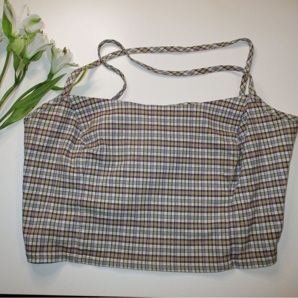 Vintage Guess plaid cross halter top